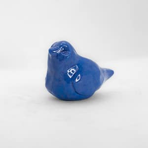 Blue Glossy Ceramic Bird Figurine Porcelain Ornament Sculpture for Home